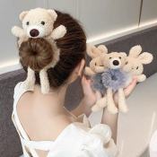 Fuzzy Teddy Bear Scrunchies - Cute Faux Fur Hair Ties