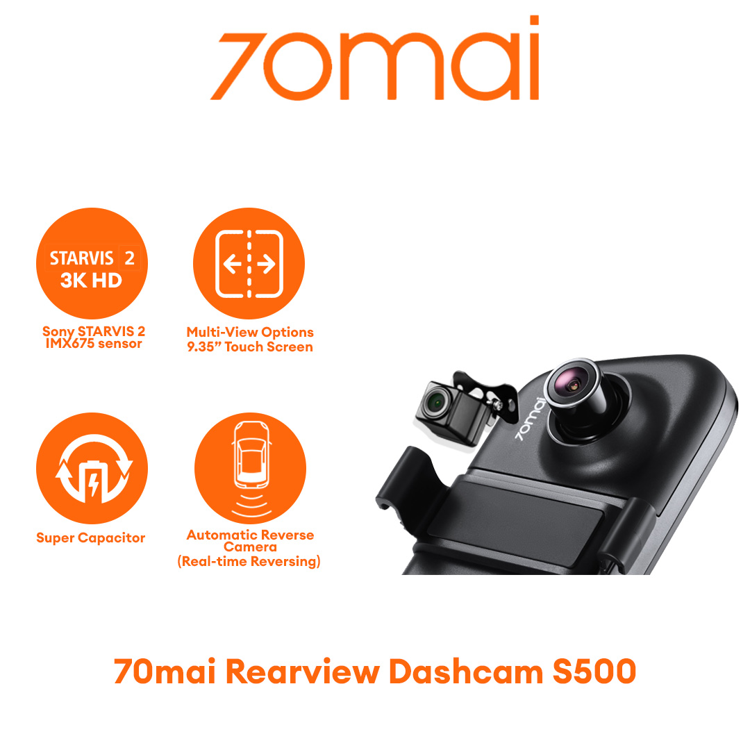 70mai Rearview Dashcam S500 | STARVIS 2 Sensor | Dual-Channel HDR Recording | 9.35'' Touch Screen