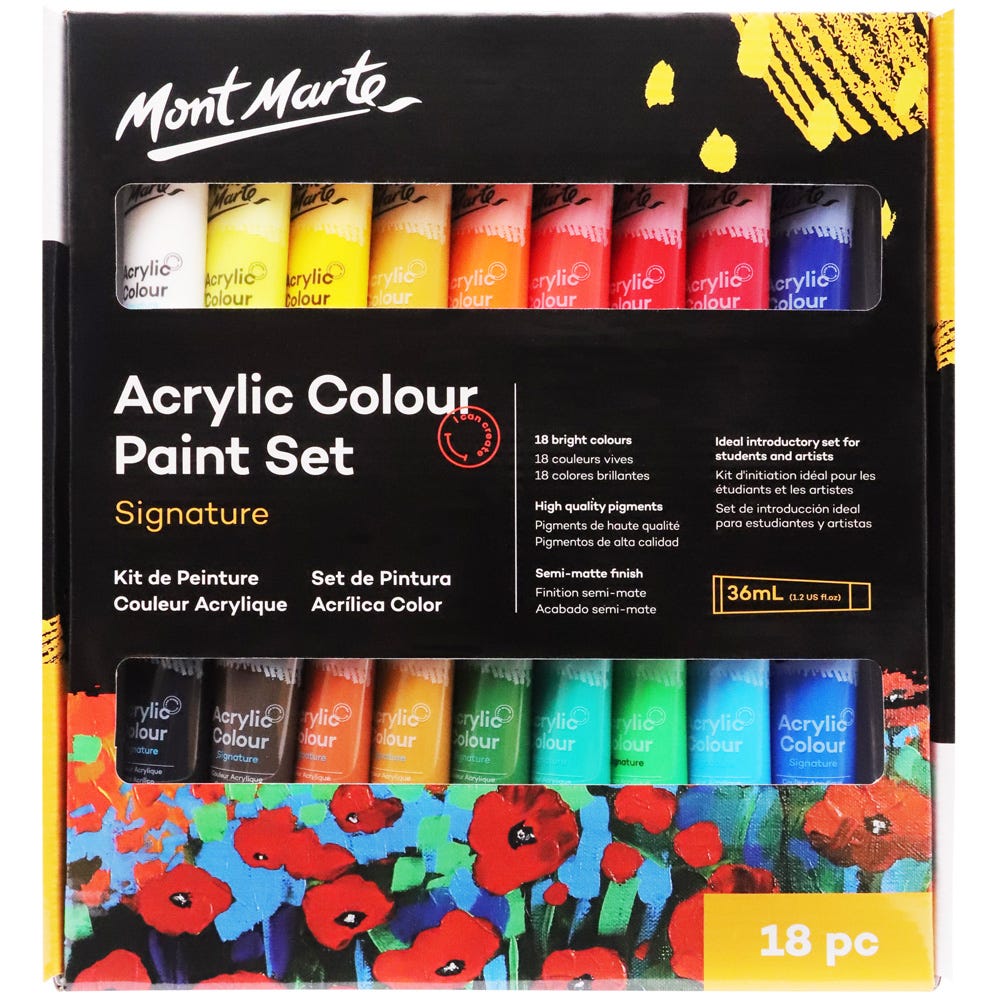 Mont Marte Acrylic Colour Paint Set 36/48 Colors 36ml for Canvas Wood  Fabric Leather Cardboard