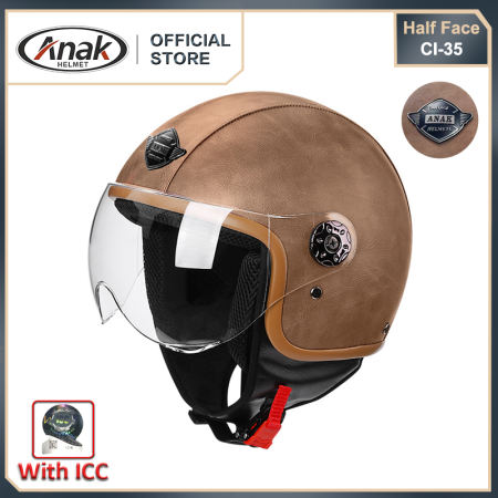 CI-35 Retro Leather Half Face Motorcycle Helmet for Men/Women