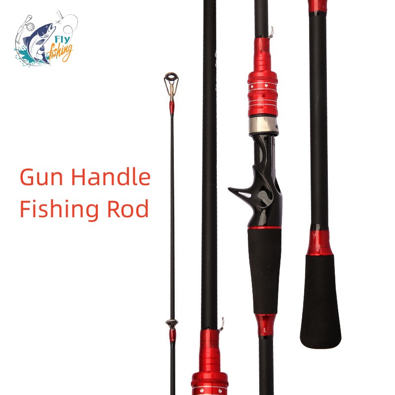 Red And Black 2.1M Bearing Fishing Rod Straight Handle Fishing Rod Gun  Handle Fishing Rod