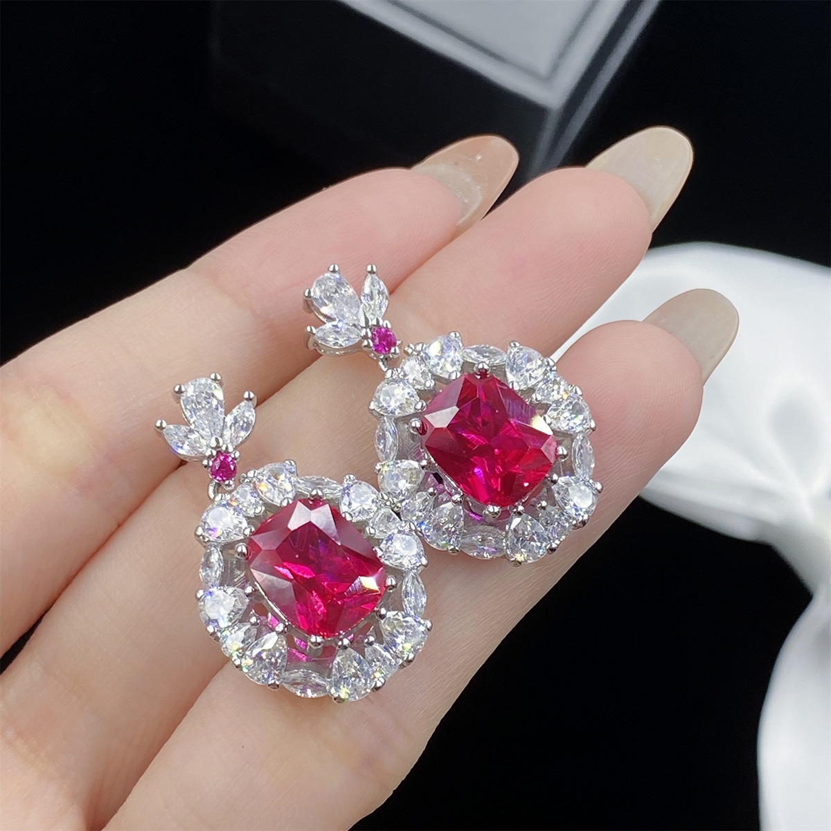 Asnora Official Store 2pcs Cubic Zirconia Pink Heart Shape Necklace Earring for Women Bridal Jewelry Sets Pink
