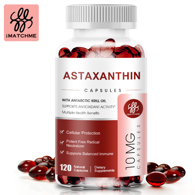 Viên nang iMATCHME Astaxanthin với dầu nhuyễn thể Nam Cực Chăm sóc da chống oxy hóa mạnh mẽ Bảo vệ sức khỏe tim mạch và não bộ