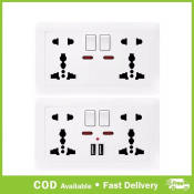 Universal Wall Socket with LED & Dual USB Charger, White