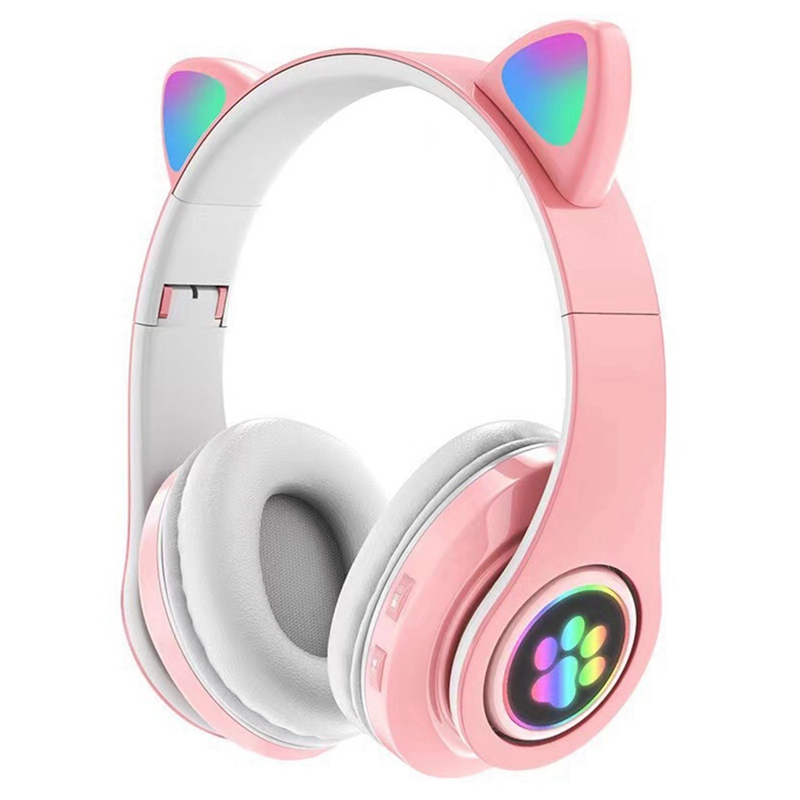 Lazada Philippines - Cute Cat Claw Wireless Bluetooth Headset with Cat Ear Color LED Light Noise Reduction Headset Support TF Card ,Pink