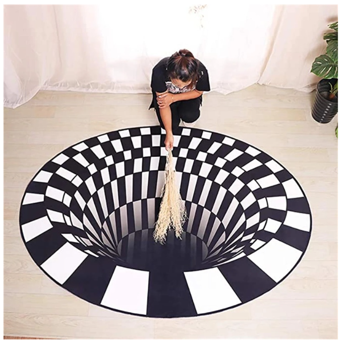 KissDate 3D Visual Optical Floor Mat Black White Plaid Round Rugs Vortex  Optical Illusion Rug,Floor mat,Rubber mats for Floor,Floor mats for