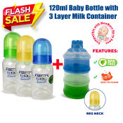 Baby Feeding Bottles, 4oz Set of 3 - Regular Neck, BPA-Free