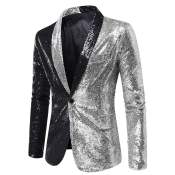 Black Silver Sequins Tuxedo Blazer Suit Jacket for Men