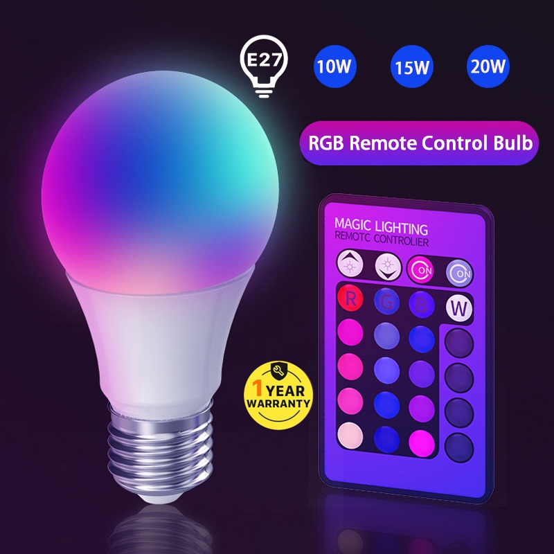 AURAGLOW 10w Remote Control Colour Changing LED Light Bulb - E27