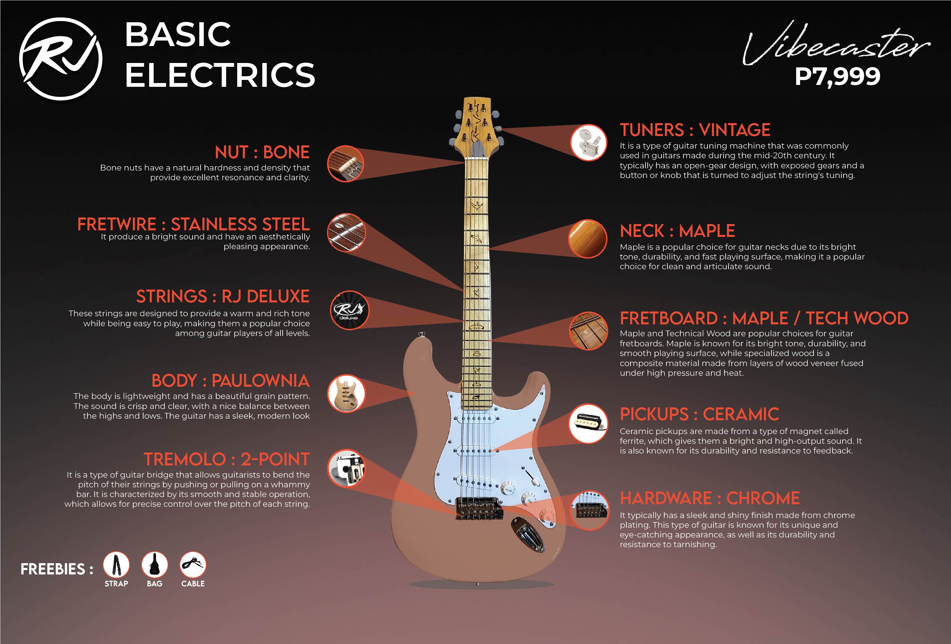 RJ Vibecaster Electric Guitar (Silversky, Stratocaster) | Lazada PH