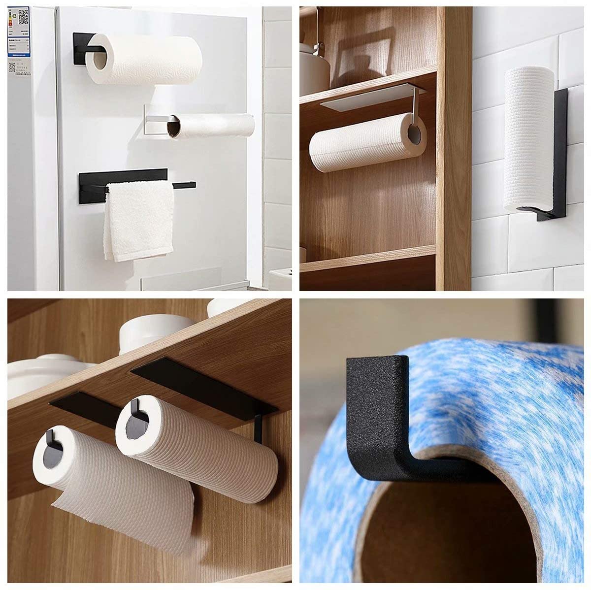 Paper Towel Holder Wall Mount Paper Towel Rack Self Adhesive Under Cabinet  Paper Towel Holder 11.2 Inch Toilet Paper Holder For Kitchen Bathroom  Cabinets Metal Wall Plate Rack (White, One Size) 