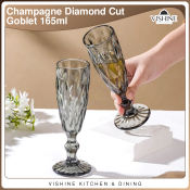 Vishine Diamond Cut Champagne Glass, 165ml Crystal Goblet