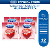 Durex Sensual Strawberry Lubricated Condoms 3s