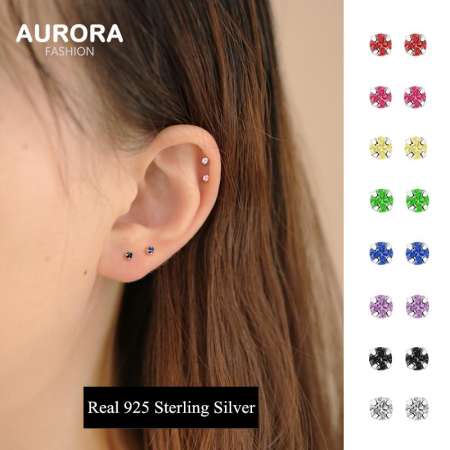 Aurora 925 Silver Mini Multicolor Diamond Stud Earrings