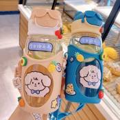 Cute Cartoon Kids Water Bottle with Straw and Strap