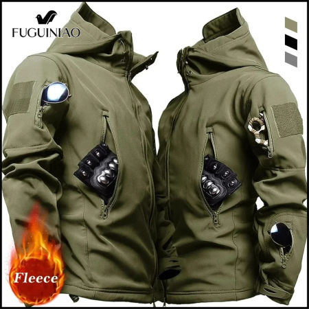 FUGUINIAO Men's Tactical Waterproof Shark Skin Windbreaker Jacket