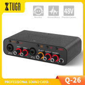 Q-26 Professional Audio Interface Stereo/Mono Usb Recording Sound Card with 32 bit/384 kHz High Audio Resolution Built-in Monitor Jack, 48V Phantom Power for Studio Recording, Live Broadcast, K Song Record