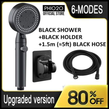 High Pressure Black Shower Head Set - Universal Handheld Sprayer