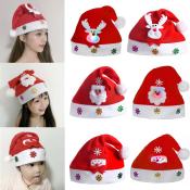 Light Up Led Christmas Hat Flannel Xmas Santa Claus Snowmen Christmas Party Hat for Adults and Kids