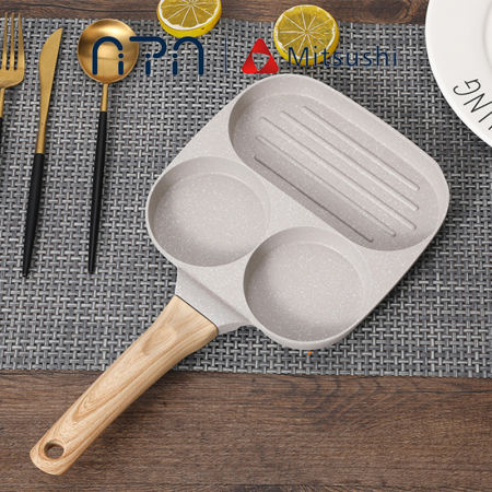 Nipiin 3-in-1 Egg Burger Frying Pan with Wooden Handle