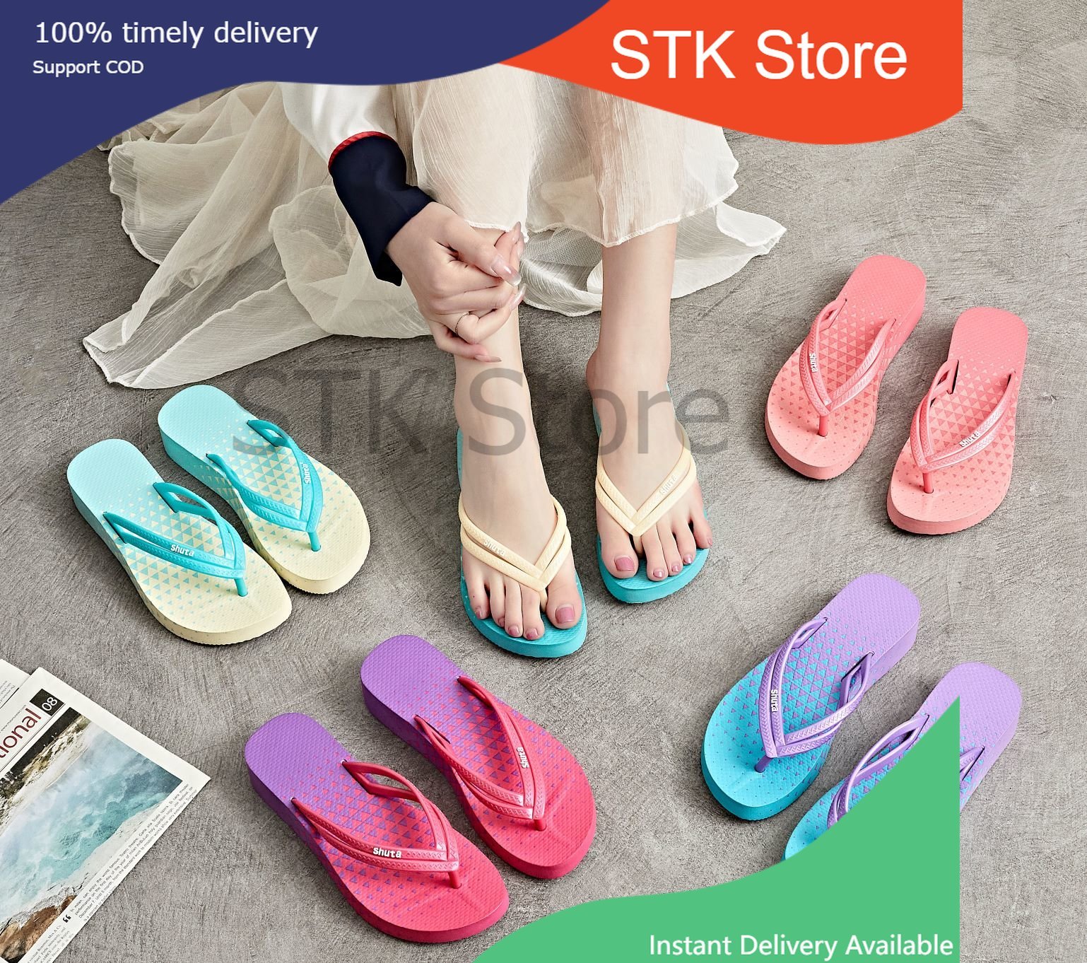 STK939 Fashion Women Comfortable Slippers Korean Girls Beach Flip