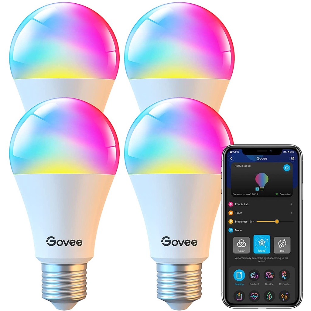 Govee Smart Light Bulb Dimmable RGBWW 9W Color Changing A19 Bulbs 60W Equiv  H6003 Wifi + Bluetooth