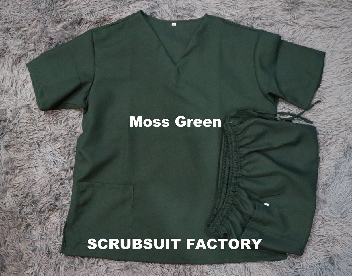 Moss Green ScrubSuit Factory Plain V-neck Katrina High Quality PPE  Manufacturer