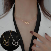 Double Heart Zircon Necklace by Lovelylifefu