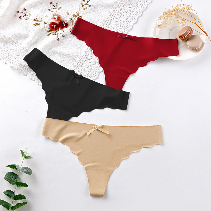 ECMLN 3pcs New Ice Silk Thong Sexy Panties Seamless G String