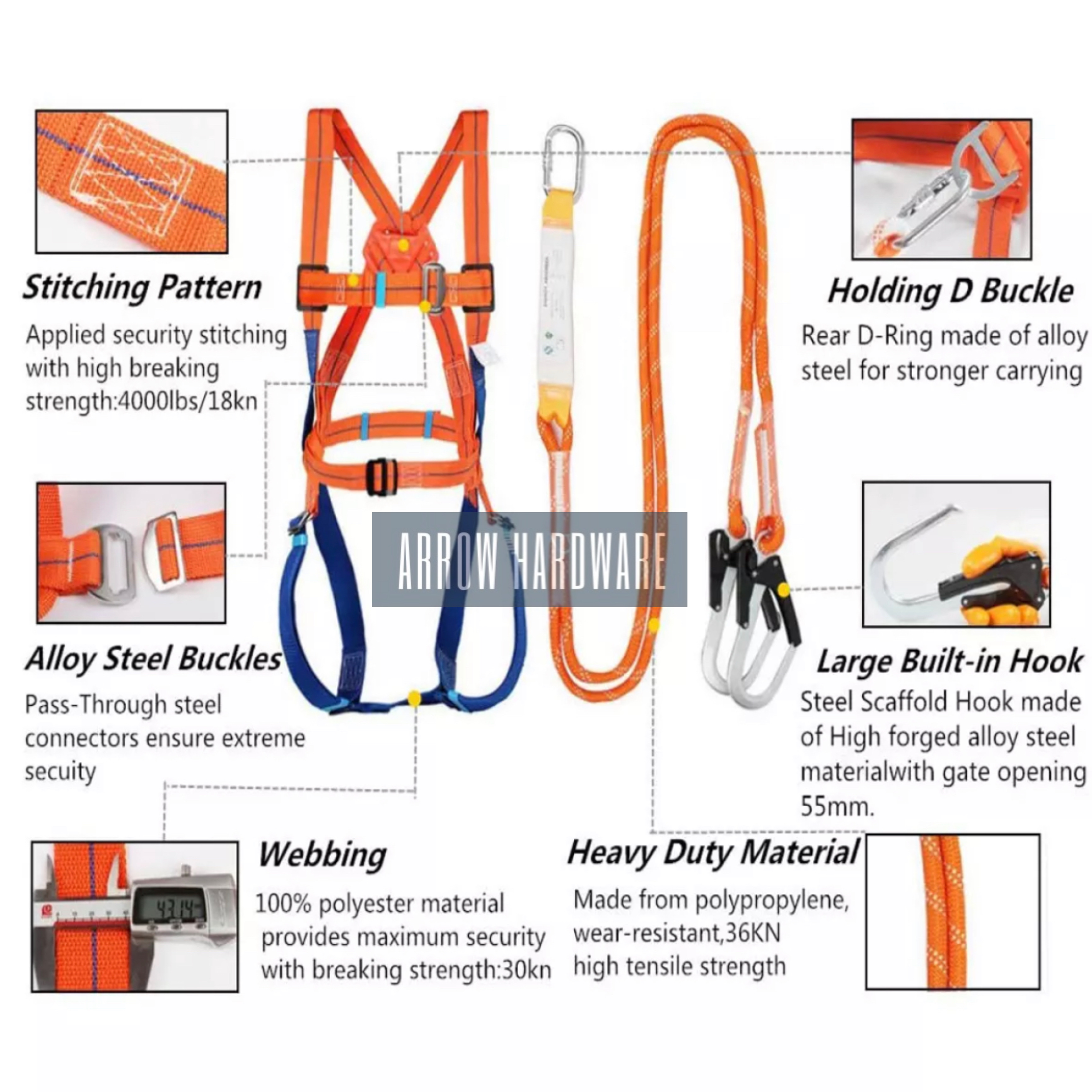 Double Large Hook Fall Protection Harness Full Body Safety Harness