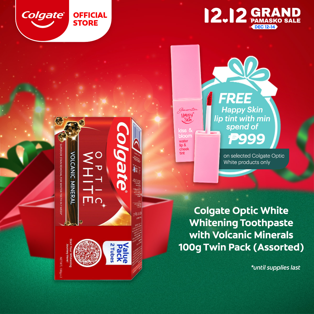Lazada Philippines - Colgate Optic White Whitening Toothpaste with Volcanic Minerals 100g Twin Pack (Assorted)