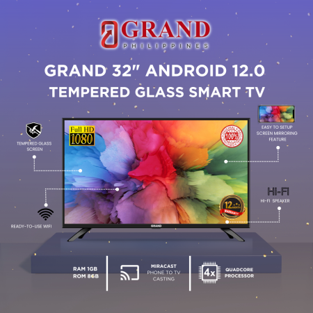 GRAND 32" Smart LED TV w/ Tempered Glass