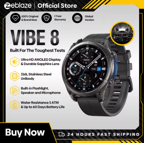 NEW 2025 Zeblaze VIBE 8 Voice Call Smart Watch 1.43" AMOLED Display Heart Rate Blood Pressure Multi-Sport Modes Smart Watch ราคา 1,333 บาท*ส่งฟรี