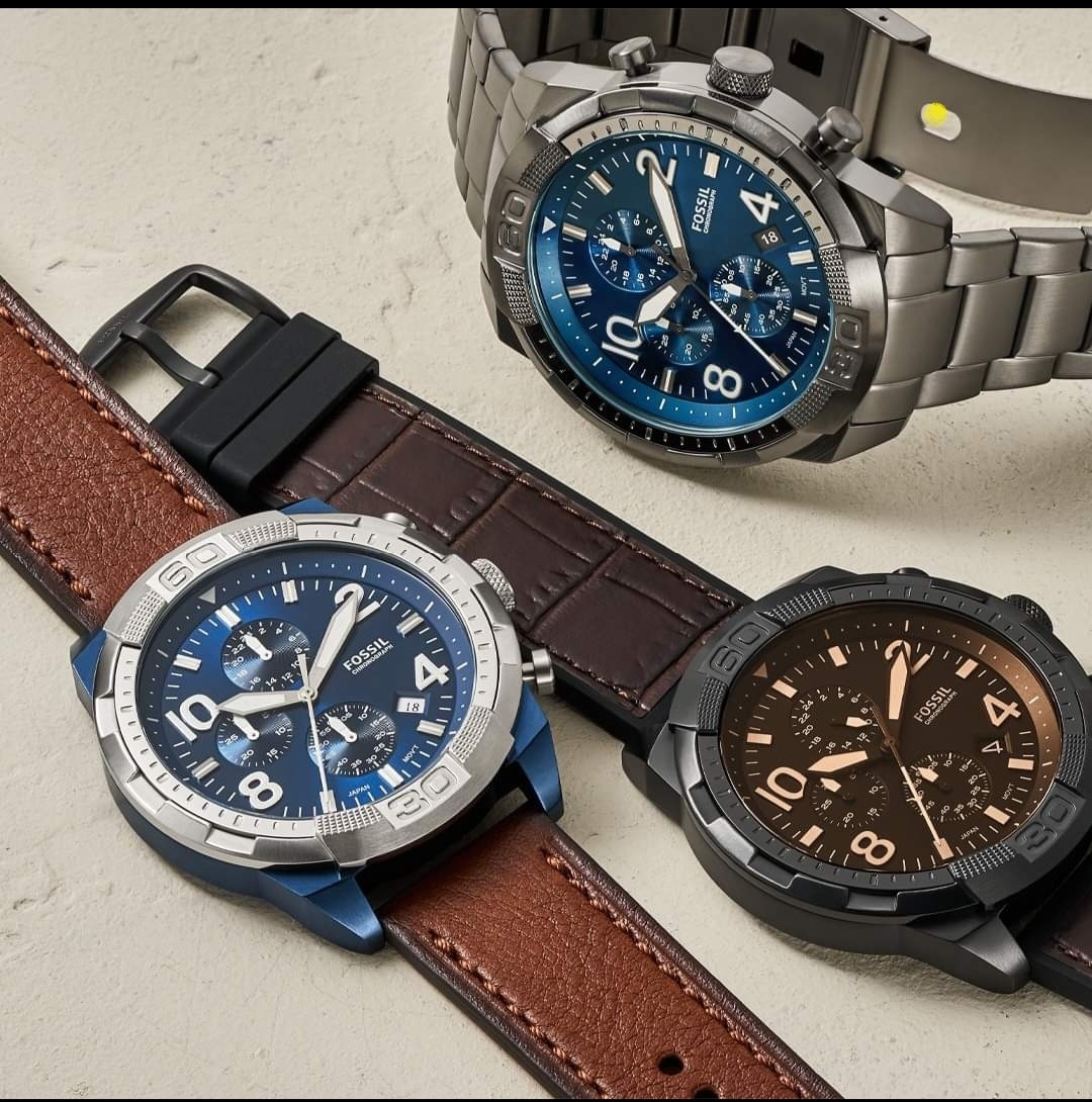 Fossil Orignal Bronson Chronograph Blue Dial Luggage Eco Leather