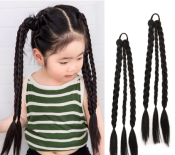 O-New 2PCS Kids Twist Braids Hair Extensions Double Ponytail Wig