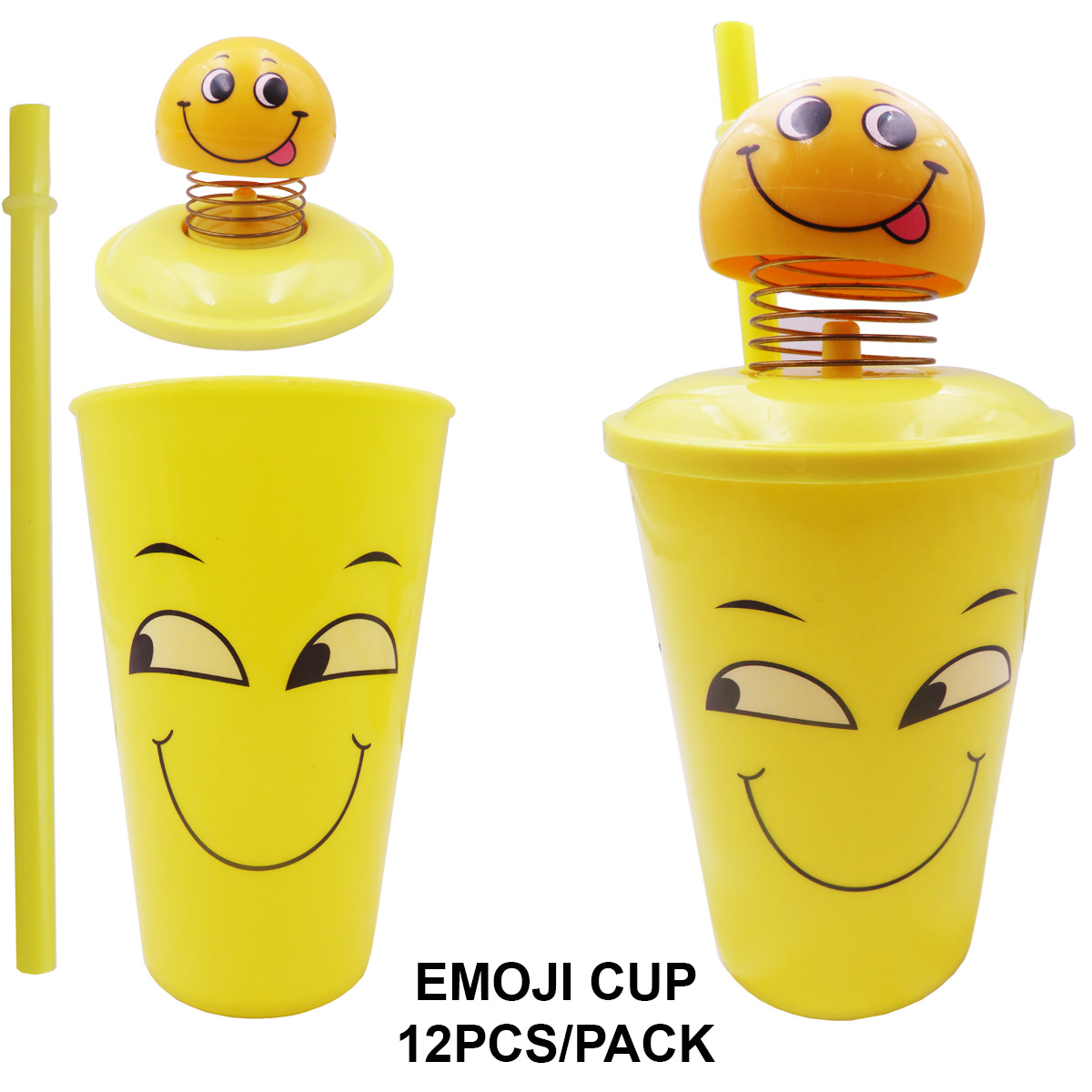 Plastic Emoji Mugs Drinkware – Emoticons Coffee Cups, Heart Eyes, Sunglasses Perfect for Birthday, Party Favors and Gifts 9 oz (4 Pack)