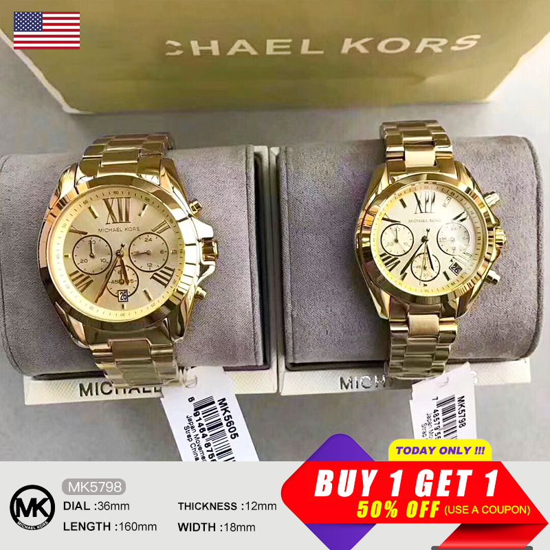 Michael Kors Bradshaw Gold Stainless Watch Couple Buy 1 Take 1 (50% Off)  For Women Pawnable | Lazada PH