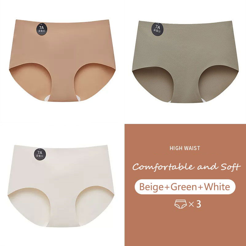 Motovita 3pcs 7A Mulberry Silk Panties Seamless Underwear For Women Mid Waist Panties Comfortable And Antibacterial Briefs - Image 2