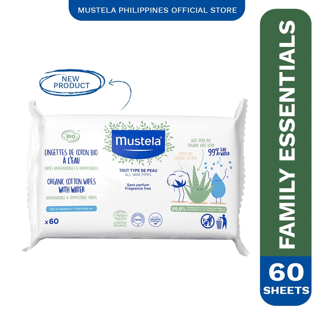 Mustela BIO Organic Cotton With Water Wipes x60