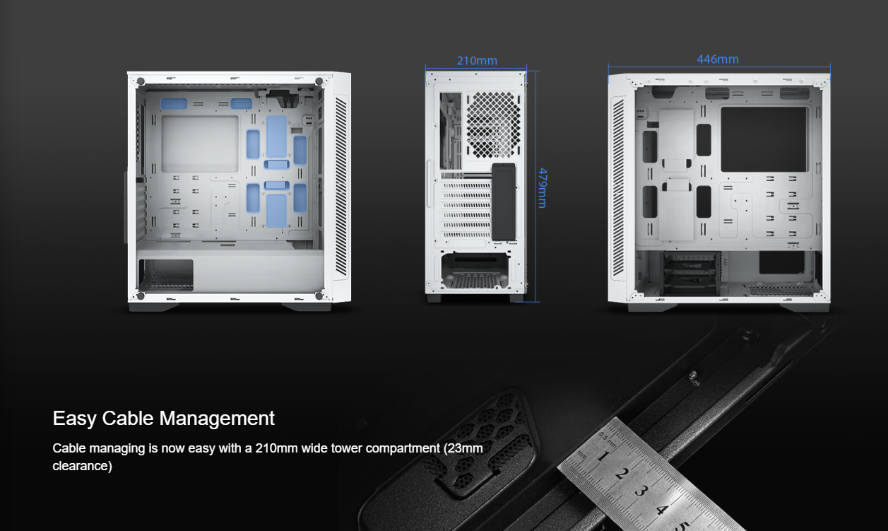 DeepCool MATREXX 55 V3 ADD-RGB WHITE 3F Mid-Tower ATX Case, E-ATX Support, Tempered Glass Panels, Three Included ARGB Fans, Motherboard Sync and Front I/O RGB Control, White - DP-ATX-MATREXX55V3-AR-WH