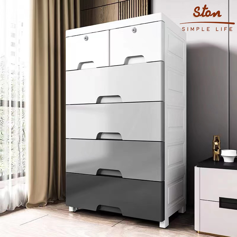 STON Lockable Plastic Storage Cabinet with Thicken Drawers