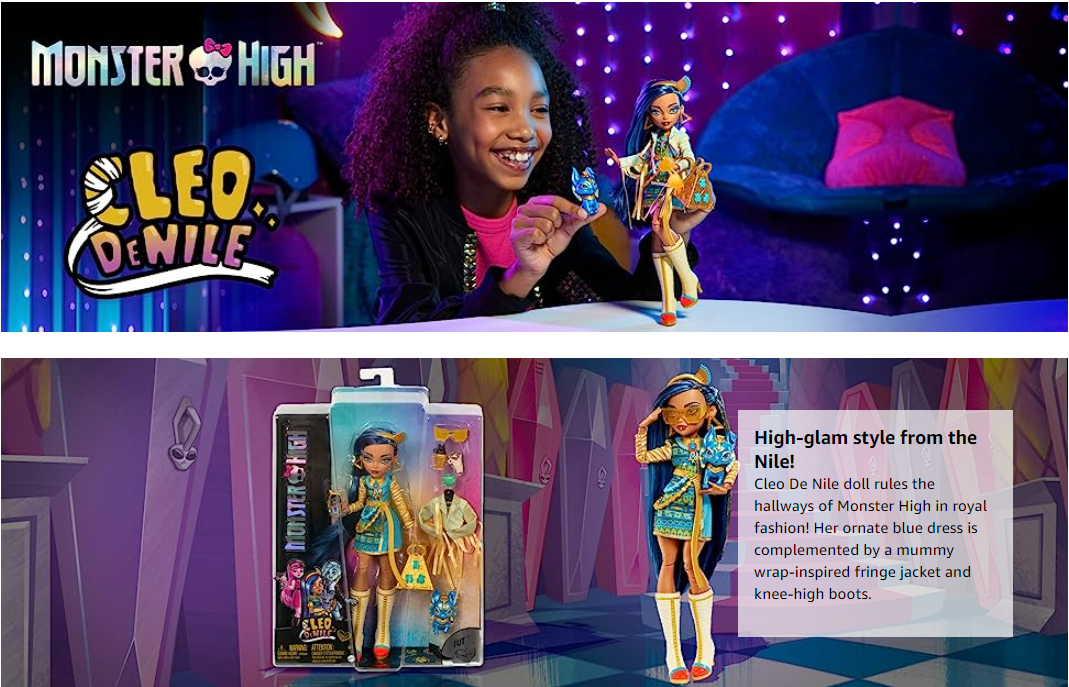 Monster High Cleo De Nile Fashion Doll with Blue Streaked Hair, Accessories  & Pet Dog