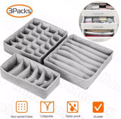 3pcs/set Storage Box Organizer Set Bamboo Charcoal Non-woven Fabric Foldable with Zipper and Lid Dustproof Divider Closet Container for Underwear Bra Panies Socks Ties Case Drawer Divider Closet Container