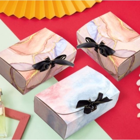 New Printed Clamshell w/ribbon cardboard pastry gift box bowknot box combination packaging box