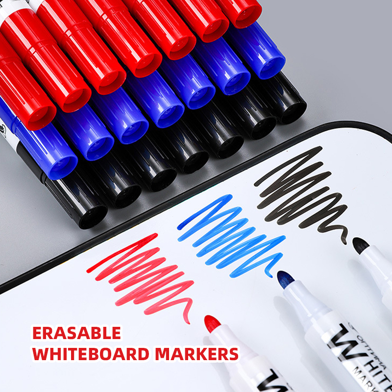 10pcs Whiteboard Marker Set,2.0mm Nib,Black Blue Red High-Volume Ink,Office  Teaching Pen,Clear Handwriting & Easy Erasure L-528
