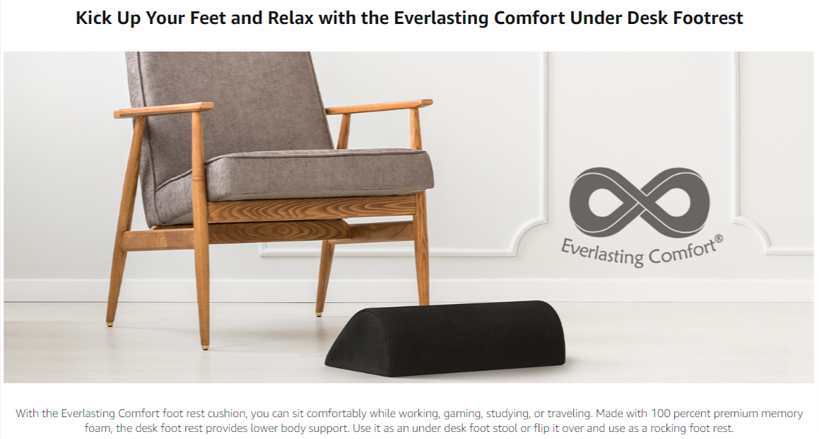 Everlasting Comfort Office Foot Rest for Under Desk, Footrest Leg Cushion Accessories, Ergonomic Cooling Gel Memory Foam Foot Stool Pillow for Work