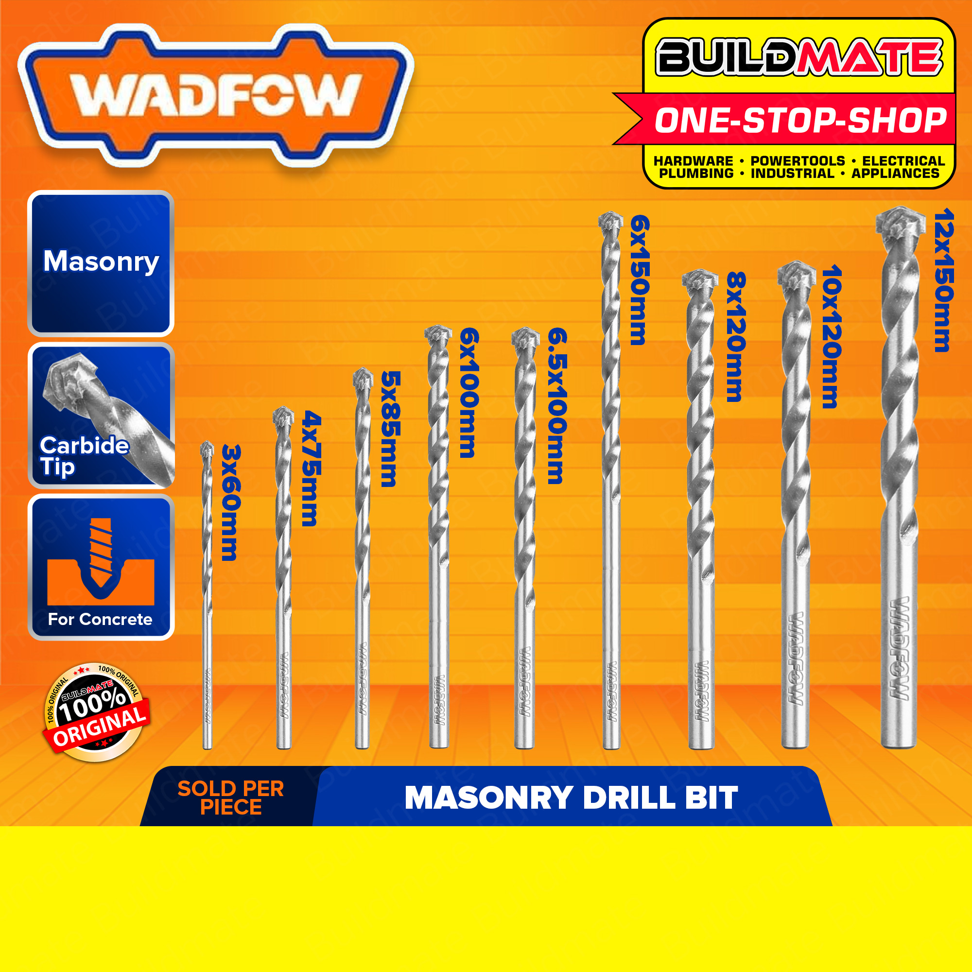 BUILDMATE Triangle Masonry Drill Bit Set, 3-12mm, WHT