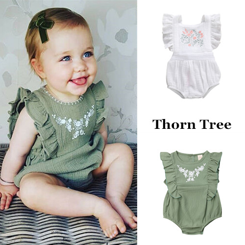 Thorn Tree Newborn Baby Girl Ruffle Solid Color Romper Bodysuit Jumpsuit