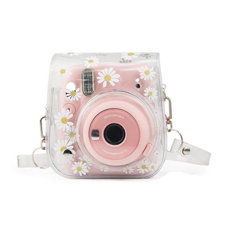 Camera Case Bag Compatible with Fujifilm Instax Mini 12 Mini 11 Mini 8 Mini  8+ Mini 9 Camera (Clear+Dried flowers)