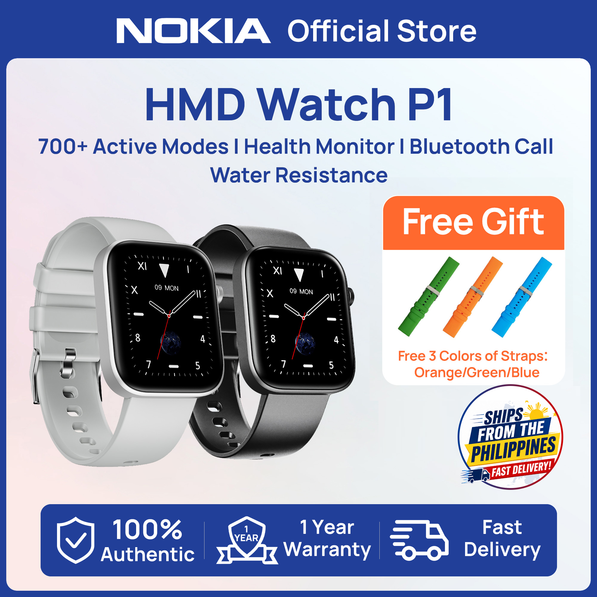 【2026 New】HMD Watch P1 Smart Watch Bluetooth Call 700+ Sports Health Monitor Sleep tracking for iOS&Android Official makers of NOKIA